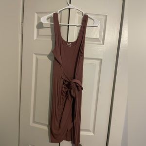 2 inch strap, mauve, wrap dress with bow tie.